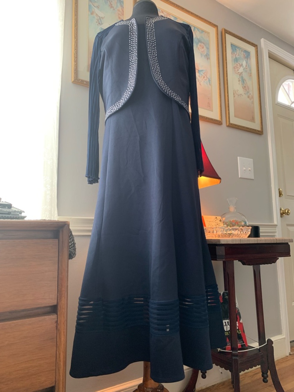 Dresses By Nubiano 2 Piece Navy Sleeveless Maxi Dress with Embellished Jacket